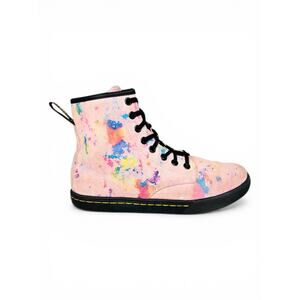 Dr. Martens Sheridan Pink Confetti Suede Lace Up High Top Ankle Boots Women's 7
